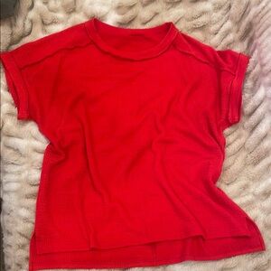 Vibrant Red Short Sleeve Oversized Top